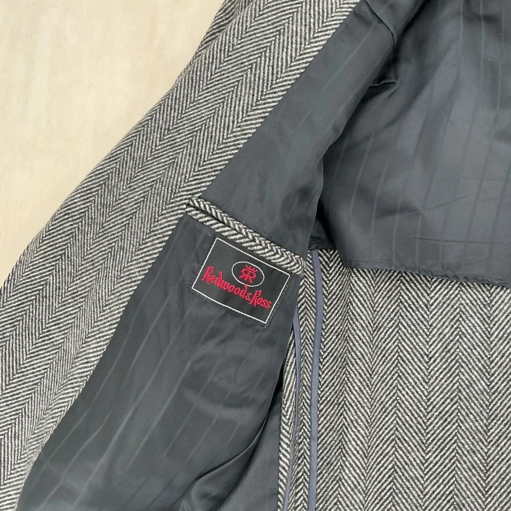 Vintage Redwood & Ross 100% Cashmere Herringbone Blazer Mens 42 Grey Academic